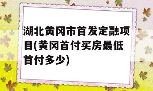 湖北黄冈市首发定融项目(黄冈首付买房最低首付多少)