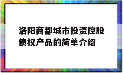 洛阳商都城市投资控股债权产品的简单介绍