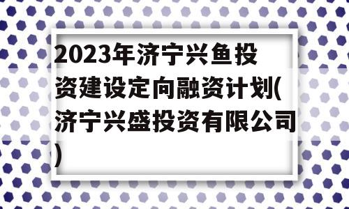 2023年济宁兴鱼投资建设定向融资计划(济宁兴盛投资有限公司)