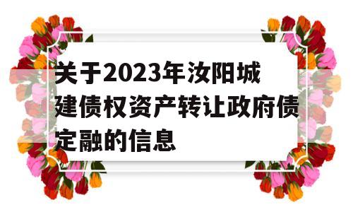 关于2023年汝阳城建债权资产转让政府债定融的信息