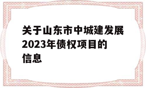 关于山东市中城建发展2023年债权项目的信息