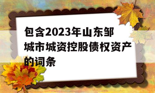 包含2023年山东邹城市城资控股债权资产的词条