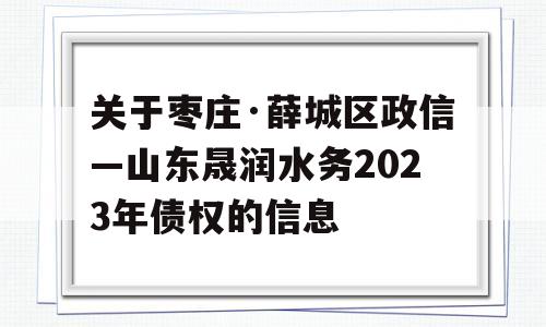 关于枣庄·薛城区政信—山东晟润水务2023年债权的信息