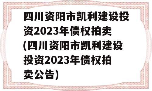 四川资阳市凯利建设投资2023年债权拍卖(四川资阳市凯利建设投资2023年债权拍卖公告)