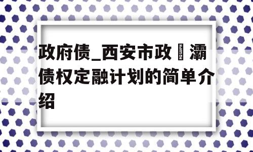 政府债_西安市政浐灞债权定融计划的简单介绍