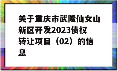 关于重庆市武隆仙女山新区开发2023债权转让项目（02）的信息