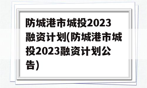 防城港市城投2023融资计划(防城港市城投2023融资计划公告)