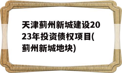 天津蓟州新城建设2023年投资债权项目(蓟州新城地块)