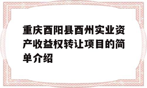 重庆酉阳县酉州实业资产收益权转让项目的简单介绍