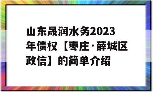 山东晟润水务2023年债权【枣庄·薛城区政信】的简单介绍