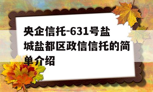 央企信托-631号盐城盐都区政信信托的简单介绍