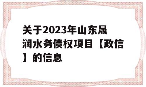 关于2023年山东晟润水务债权项目【政信】的信息