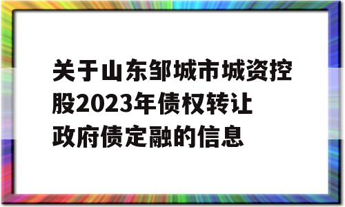 关于山东邹城市城资控股2023年债权转让政府债定融的信息