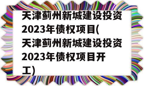 天津蓟州新城建设投资2023年债权项目(天津蓟州新城建设投资2023年债权项目开工)