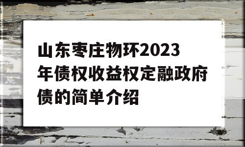 山东枣庄物环2023年债权收益权定融政府债的简单介绍