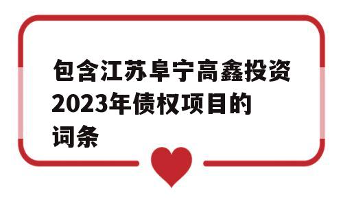 包含江苏阜宁高鑫投资2023年债权项目的词条