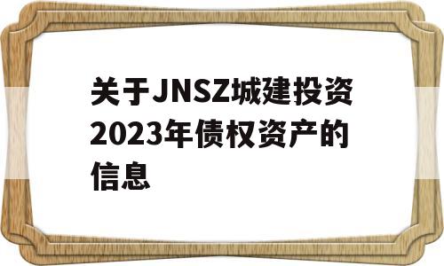 关于JNSZ城建投资2023年债权资产的信息