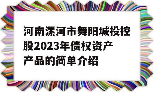 河南漯河市舞阳城投控股2023年债权资产产品的简单介绍