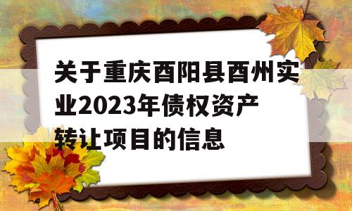 关于重庆酉阳县酉州实业2023年债权资产转让项目的信息