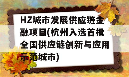 HZ城市发展供应链金融项目(杭州入选首批全国供应链创新与应用示范城市)