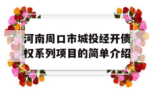 河南周口市城投经开债权系列项目的简单介绍