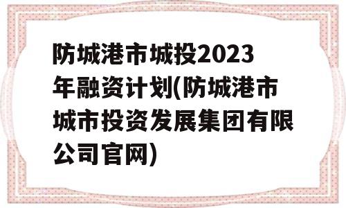 防城港市城投2023年融资计划(防城港市城市投资发展集团有限公司官网)