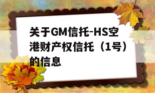 关于GM信托-HS空港财产权信托（1号）的信息