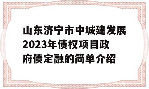 山东济宁市中城建发展2023年债权项目政府债定融的简单介绍