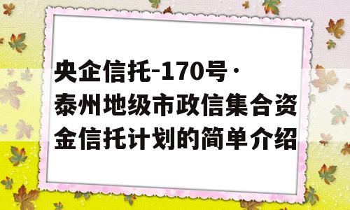 央企信托-170号·泰州地级市政信集合资金信托计划的简单介绍