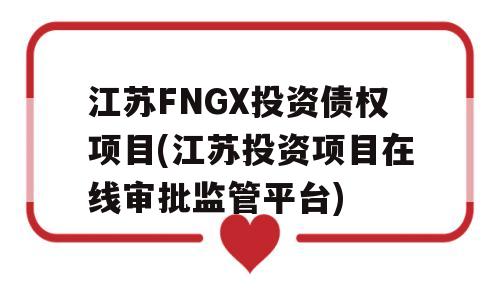 江苏FNGX投资债权项目(江苏投资项目在线审批监管平台)