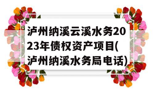 泸州纳溪云溪水务2023年债权资产项目(泸州纳溪水务局电话)