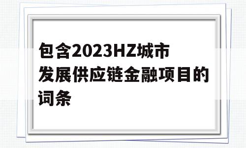 包含2023HZ城市发展供应链金融项目的词条