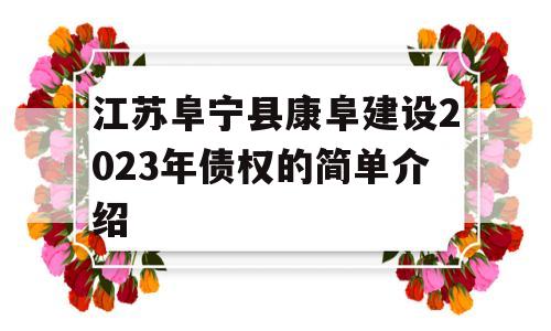 江苏阜宁县康阜建设2023年债权的简单介绍