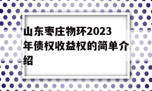 山东枣庄物环2023年债权收益权的简单介绍