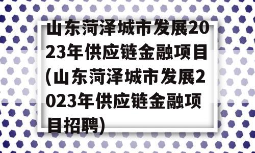 山东菏泽城市发展2023年供应链金融项目(山东菏泽城市发展2023年供应链金融项目招聘)