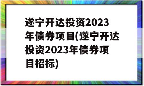 遂宁开达投资2023年债券项目(遂宁开达投资2023年债券项目招标)