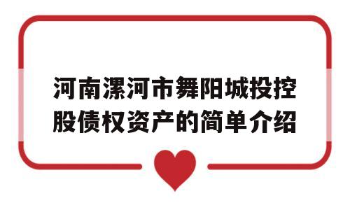 河南漯河市舞阳城投控股债权资产的简单介绍