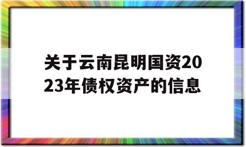 关于云南昆明国资2023年债权资产的信息