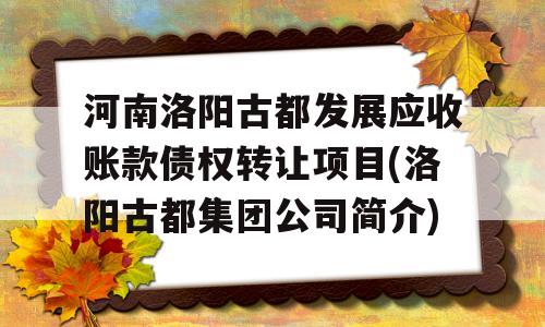 河南洛阳古都发展应收账款债权转让项目(洛阳古都集团公司简介)