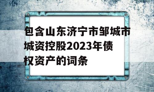 包含山东济宁市邹城市城资控股2023年债权资产的词条