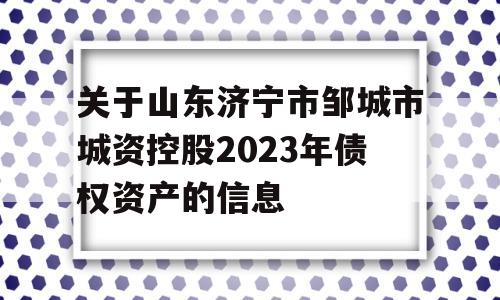 关于山东济宁市邹城市城资控股2023年债权资产的信息