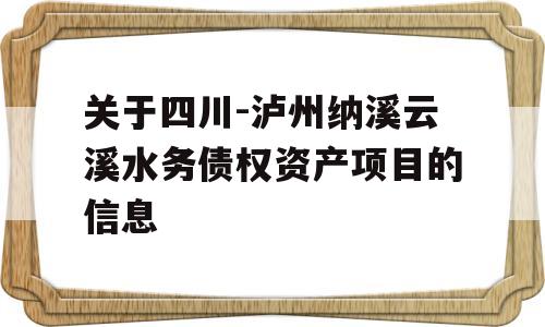 关于四川-泸州纳溪云溪水务债权资产项目的信息