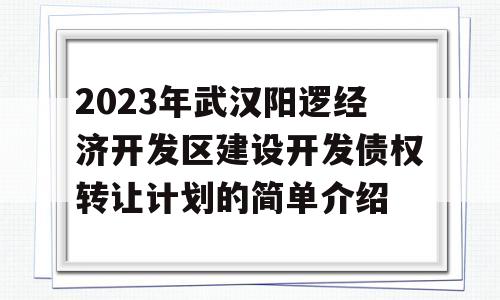 2023年武汉阳逻经济开发区建设开发债权转让计划的简单介绍