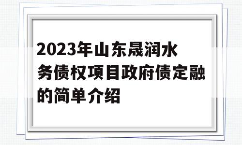 2023年山东晟润水务债权项目政府债定融的简单介绍