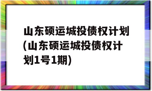 山东硕运城投债权计划(山东硕运城投债权计划1号1期)