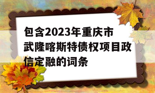 包含2023年重庆市武隆喀斯特债权项目政信定融的词条