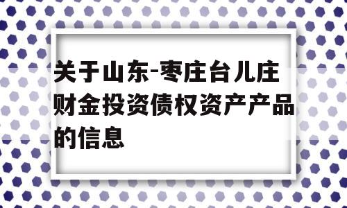 关于山东-枣庄台儿庄财金投资债权资产产品的信息