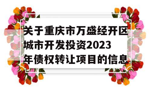 关于重庆市万盛经开区城市开发投资2023年债权转让项目的信息