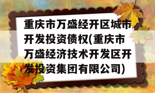 重庆市万盛经开区城市开发投资债权(重庆市万盛经济技术开发区开发投资集团有限公司)