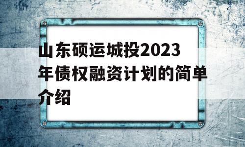 山东硕运城投2023年债权融资计划的简单介绍